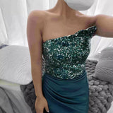 prom dresses 2024 New Green Sequined Fairy Wedding Long Sleeve One-Piece Temperament Dress Evening Dress