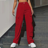 outfit inspo Street Sports Style Personalized Multi-Pocket High Waist Overalls Loose All-Match Wide Leg Pants Straight