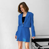 Picsgirl 90s fashion 2024 Autumn Fashion Blue Suit Skirt Two-Piece Suit Workplace Short Coat Suit Suit Women's Clothing