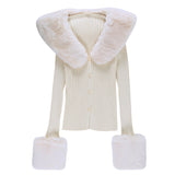 2000s fashion Fashion Casual Sexy Fur Collar Knitted Long-Sleeved Coat Female 2024 Temperament All-Match Top