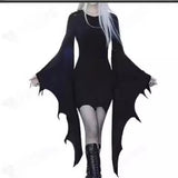 cybergoth dress to impress Christmas Geophysical Performance Vampire Dress Black Red Solid Color Dress round Neck Lace-up Dress