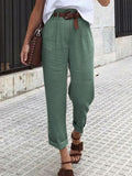 outfit ideas Spring and Autumn New Women's Pants Cotton and Linen Solid Color Fashion Daily Side Pocket Button Straight High Waist Casual Trousers