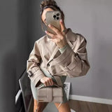 outfits Women's Long-Sleeved Short Casual Solid Color Trench Coat Ins Fashion