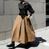 2000s fashion New Elastic Waist Skirt Women's A- line Skirt Mid-Length Fashion Casual Skirt Versatile Large Swing Temperament Loose Skirt