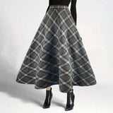 Picsgirl outfit inspo fall Women's Autumn and Winter Plaid Woolen Skirt Thickened Retro plus Size A- line Skirt High Waist Long Dance Skirt Women's Skirt