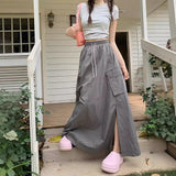 90s fashion 2024 Gentle Style Blue Drawstring Skirt Women's Early Autumn Lazy Slimming A- line Skirt Long Skirt