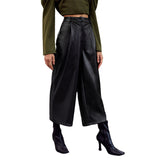 2000s fashion Autumn and Winter Loose Leather Pants Personality Harem Trousers Straight Pants Black Wide Leg Pants