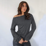 2000s fashion 2024 Women's Casual Trendy T-shirt Autumn and Winter Fashion All-Match Loose Slimming Oblique Collar Top