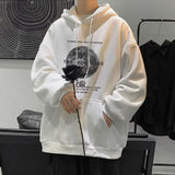 boy outfits Hooded Thin Sweater Men's Spring and Autumn Loose Casual Pullover Shirt Convinced Printed 