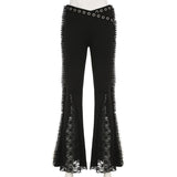 creepy pasta dress to impress Heavy Industry Design V-Shaped Waist Lace Stitching Flared Pants Sweet Cool Dark Style Personalized Metal Decorative Low Waist Casual Pants