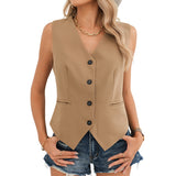 2000s fashion Shiying New V-neck Women's Vest Solid Color Retro Slim-Fit Button Pocket Sleeveless Top for Women