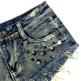 2000s fashion Ultra Short Rivet Denim Shorts Ultra Low Waist Hot Pants Punk Style Nightclub Women's Pants Fur Fringe Ripped Washing Water