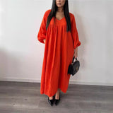 outfit inspo 24 Summer and Autumn New Women's Dress Solid Color Long Sleeve Loose Casual Women's V-neck Dress