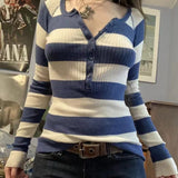 90s fashion Commuter Contrast Color Striped Top Autumn Casual All-Match Loose Slimming Sweater