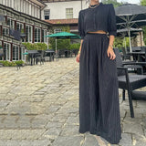 2000s fashion 2024 Women's Suit Summer Casual Striped Top Pants Two-Piece Black