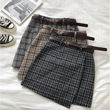 Picsgirl outfit ideas for school Spring and Autumn Irregular Anti-Exposure Skirt Women's New Korean Style Retro Plaid High Waist A- line Skirt with Belt