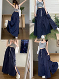 90s fashion 2024 Gentle Style Blue Drawstring Skirt Women's Early Autumn Lazy Slimming A- line Skirt Long Skirt