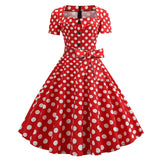 alien invasion dress to impress Polka Dot Button Square Collar French Temperament Waist-Tight Short Sleeve Large Swing Dress