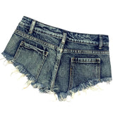 2000s fashion Ultra Short Rivet Denim Shorts Ultra Low Waist Hot Pants Punk Style Nightclub Women's Pants Fur Fringe Ripped Washing Water