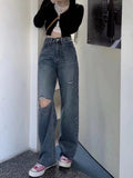 Picsgirl outfit inspo Light Blue Women's Wide-Leg Jeans Summer New Fashion High Waist Loose Micro-Pull Mop Pants Ins