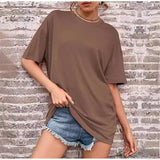 90s fashion 2024 Summer New Women's Solid Color Casual Fashion plus Size Loose round Neck Short Sleeve T-shirt