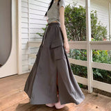 90s fashion 2024 Gentle Style Blue Drawstring Skirt Women's Early Autumn Lazy Slimming A- line Skirt Long Skirt