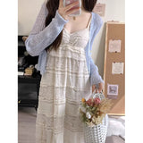 dress to impress Lace Small Sling Dress Women's Summer 2024 New French White Seaside Holiday Dress Skirt Two-Piece Set