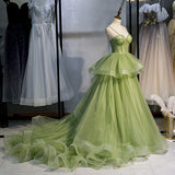 prom dresses Green Mori Tail Dress 2024 Summer New Strap Fairy Banquet Princess Dress 