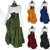 group halloween costumes Retro Women's off-Shoulder Bell Sleeve Waist Pleated Irregular Large Swing Dress