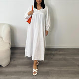 outfit inspo 24 Summer and Autumn New Women's Dress Solid Color Long Sleeve Loose Casual Women's V-neck Dress