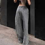 Picsgirl -  American Fashion Vertical Stripes Contrast Color Slim Low Waist Hot Girl Loose Workwear Casual Pants 2024 New Style