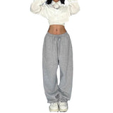 outfit inspo Y2g American Retro Gray Wide Leg Sweatpants Women's Hip Hop Jazz Dance Sports Pants Loose Casual Pants