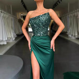 Picsgirl prom dresses 2024 New Green Sequined Fairy Wedding Long Sleeve One-Piece Temperament Dress Evening Dress