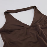 PICSGIRL  -  Brown Embroidered V Neck Backless Halter Top 2000s Clothes Y2k Vintage Sexy Tank Tops Women Summer 2025