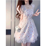 harajuku dress to impress French Milk Sweet Floral Princess Dress Waist-Tight Chic First Love Gentle Style Puff Sleeve Fluffy Dress Summer