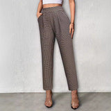 90s fashion Women's Pants 2024 New Elegant Waist Head Metal Decorative Buckle Oblique Pocket Suit Pants Commuter Solid Color Fashion Trousers