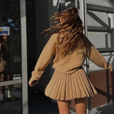 outfit inspo Suit Women's Fashion Turtleneck Knitted Sweater Women's Autumn and Winter Solid Color Pleated Skirt Short Skirt Two-Piece Set