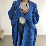 2000s fashion Autumn and Winter Long Cardigan Solid Color Women's Knitted Women's Fashion Sweater Women