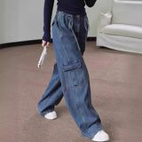 y2k outfits 2024 Spring and Summer New Fashionable Street Casual Slimming Versatile Fashionable High Waist Tied Rope Wide Leg Workwear Jeans for Women