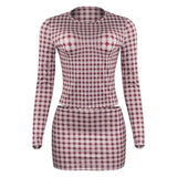 90s fashion Autumn Fashion Retro Plaid round Neck Pullover Long Sleeve High Waist Skirt Slim Women's Suit