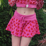 strawberry shortcake costume Summer Fashion Women's Clothing Ins Street Hot Girl High Waist Rib Love Printed Velvet Skirt Women