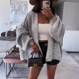 Picsgirl 2000s fashion 2024 Autumn and Winter New Casual Loose Solid Color Mid-Length Knitted Sweater Cardigan Coat for Women