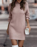 2000s fashion Autumn and Winter Solid Color Long Sleeve Fashion Turtleneck Sweater Women Dress