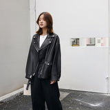 fall outfits women Korean Style Casual Loose Black Motorcycle PU Leather Coat Women's Spring and Autumn Versatile Slimming plus Size Leather Jacket