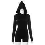 pop culture dress to impress Women's Autumn New Sexy Hot Girl Backless Tight Long Sleeve Hooded Short Jumpsuit