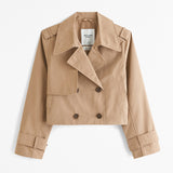 outfits 2024 Spring New Solid Color Lapel Short Jacket Fashion Double Breasted Long Sleeve Casual Trench Coat