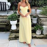 funky yellow sunglasses 2024 Summer New Women's Elegant Lace-up A- line Solid Color Mid-Length Dress