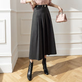 church outfit Large Swing Slimming Woolen Long Skirt 2024 Winter New High Waist Mid-Length Pleated Skirt