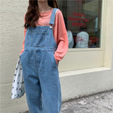 Picsgirl pumpkin patch outfit Korean Style Denim Suspender Pants for Women 2024 Spring and Autumn New Loose High Waist Straight Wide Leg Draping Mop One-Piece Trousers