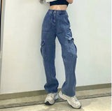 2000s fashion Women's Street Fashion Multi-Pocket Workwear Straight Trousers High Waist Slimming Loose Khaki Jeans for Women